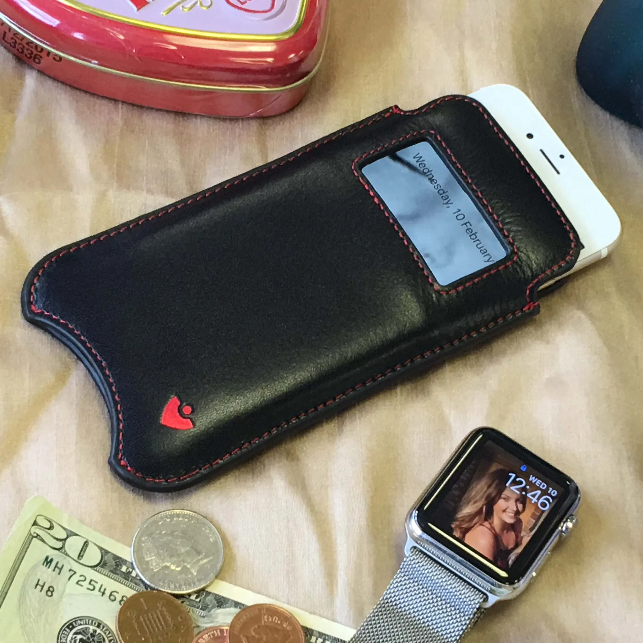 iPhone 8 / 7 Wallet Case in Black Napa Leather | Screen Cleaning Sanitizing Lining | Smart Window