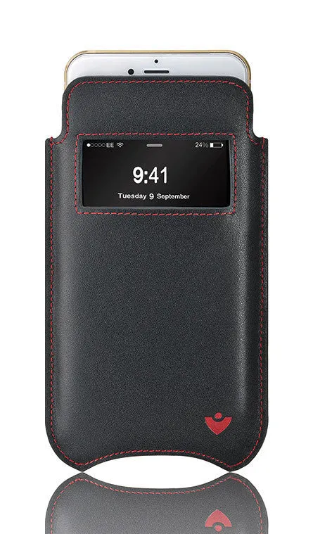 iPhone 8 / 7 Wallet Case in Black Napa Leather | Screen Cleaning Sanitizing Lining | Smart Window