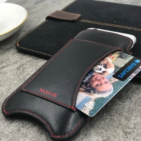 iPhone 8 / 7 Wallet Case in Black Napa Leather | Screen Cleaning Sanitizing Lining | Smart Window