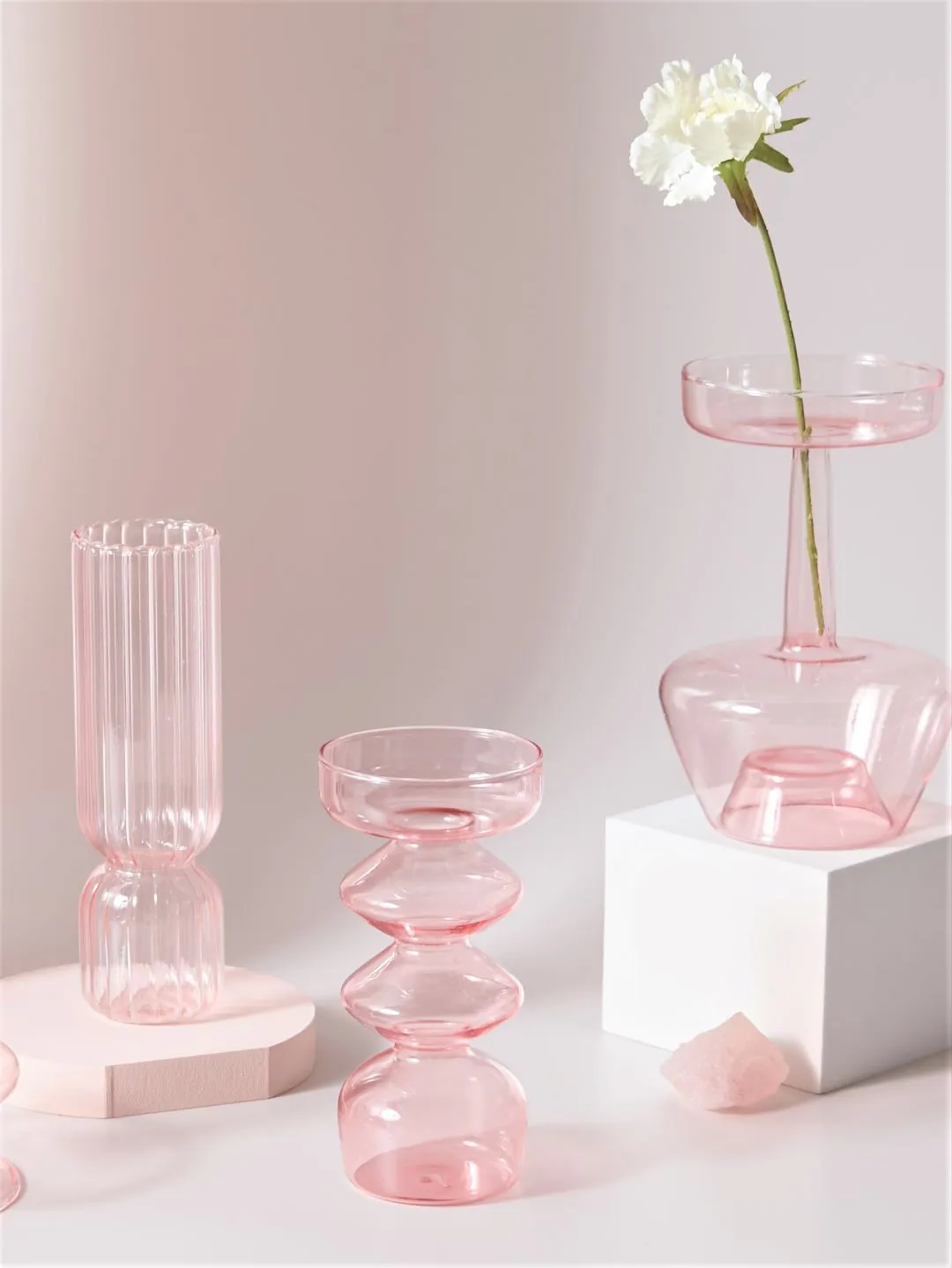 Jelly Pink Glass Candle Holders