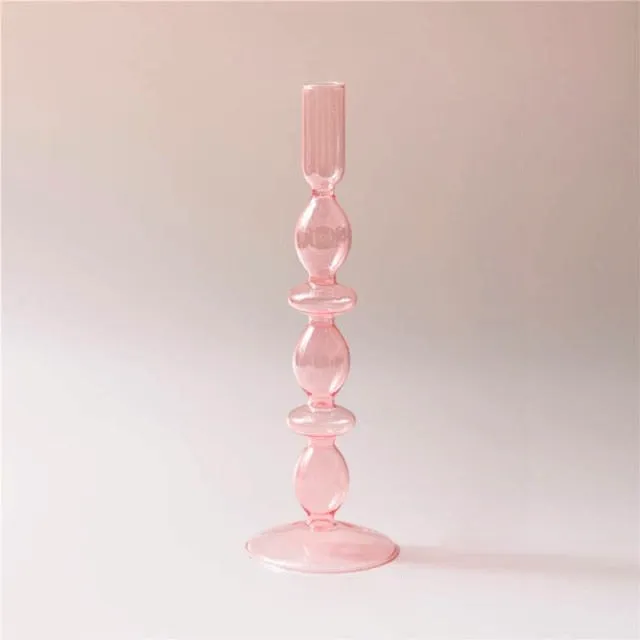 Jelly Pink Glass Candle Holders