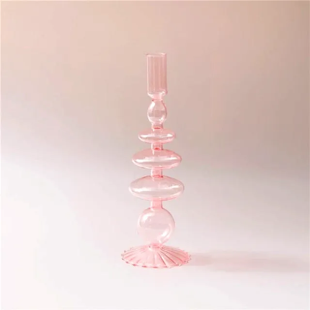 Jelly Pink Glass Candle Holders