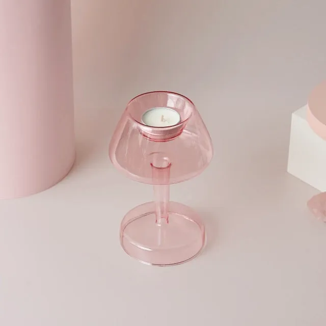 Jelly Pink Glass Candle Holders