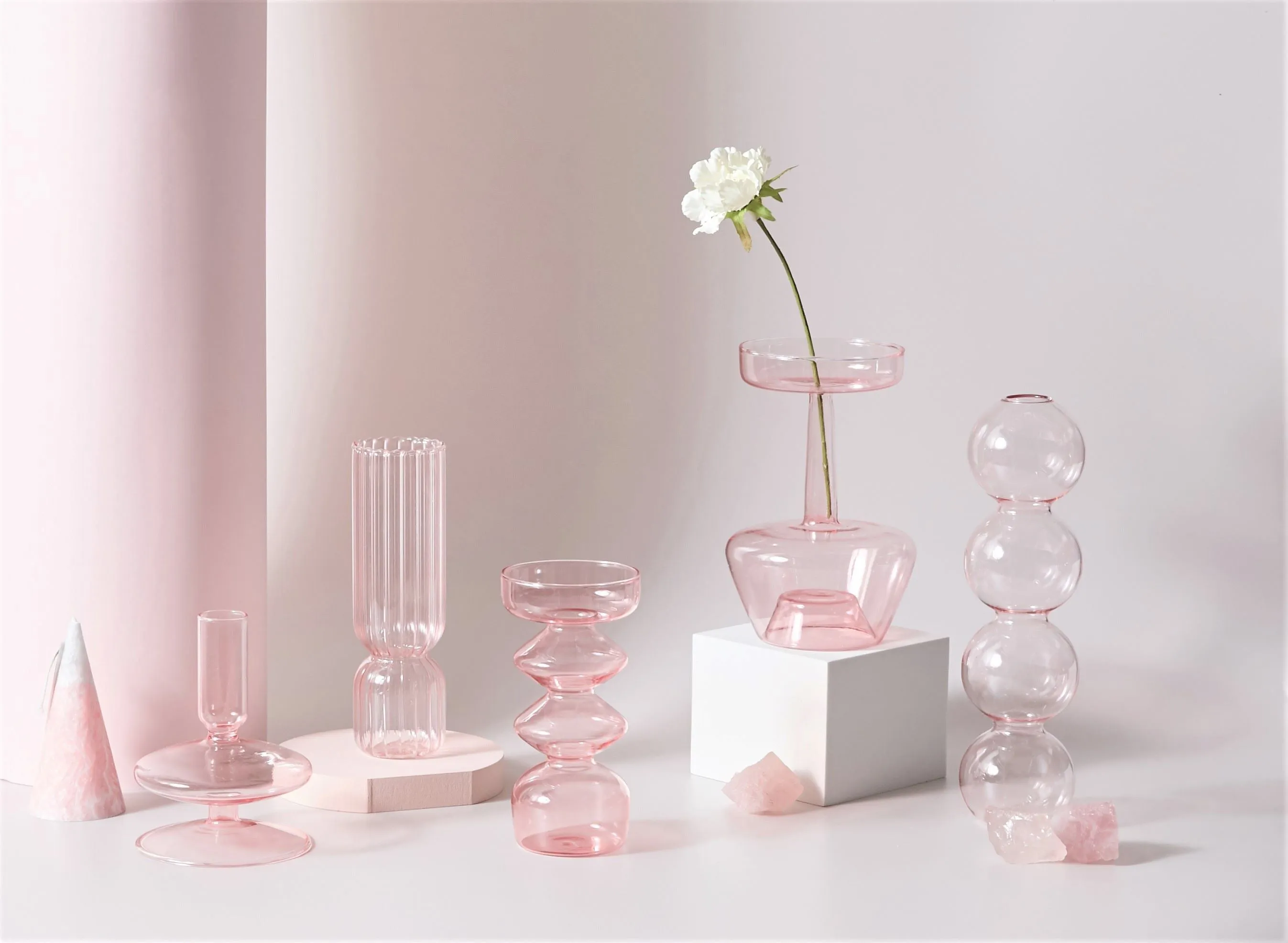 Jelly Pink Glass Candle Holders