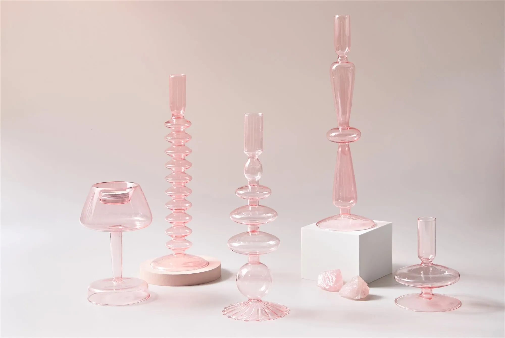 Jelly Pink Glass Candle Holders