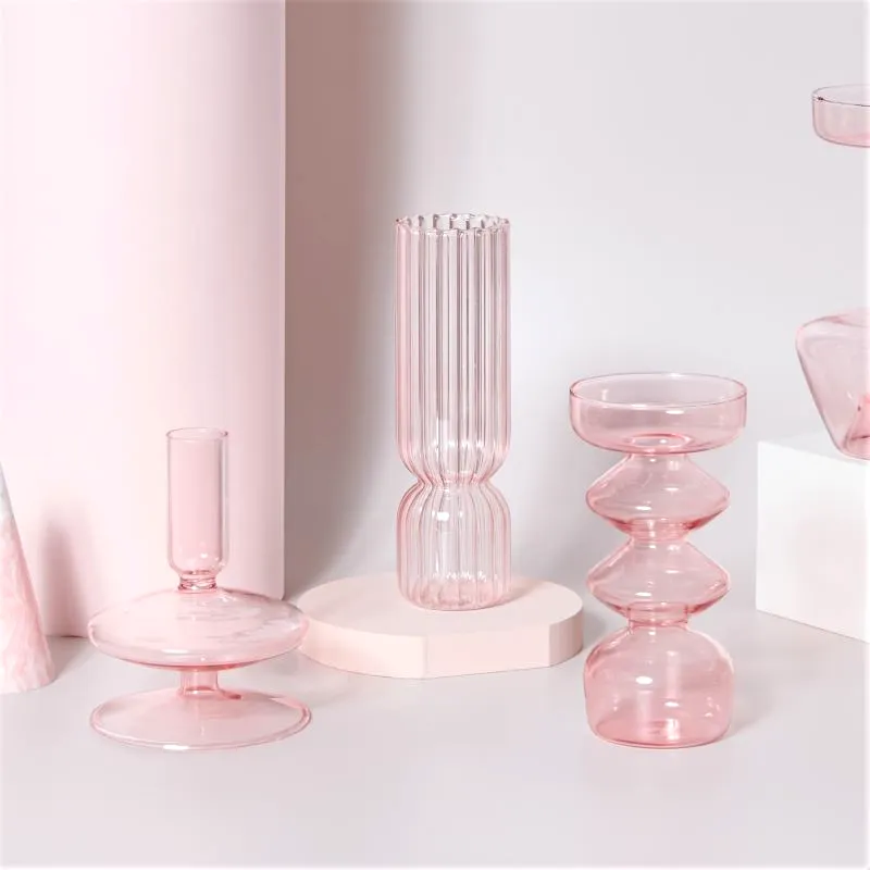 Jelly Pink Glass Candle Holders