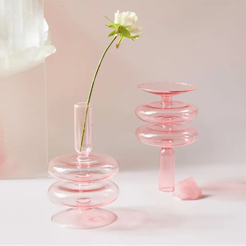 Jelly Pink Glass Candle Holders