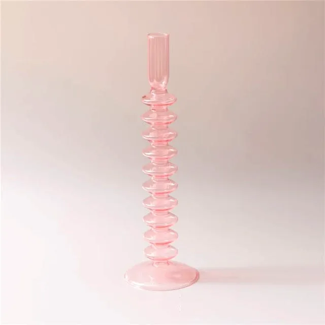 Jelly Pink Glass Candle Holders