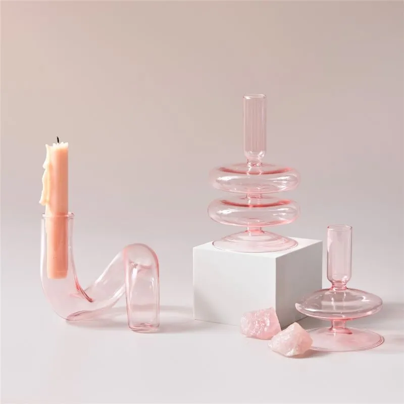 Jelly Pink Glass Candle Holders