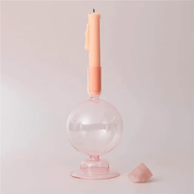 Jelly Pink Glass Candle Holders