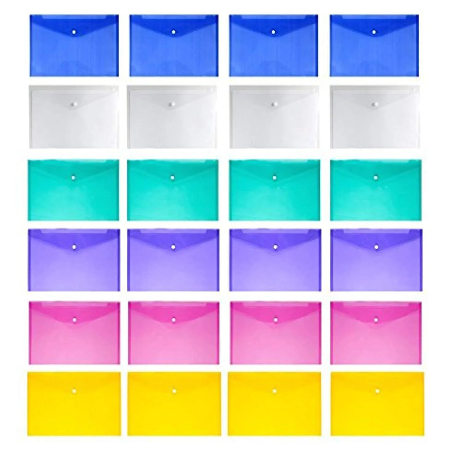 JUSLIN Poly Envelope Folder with Snap Button Closure, 24PCS Waterproof Transparent Project Envelope Folder, A4 Letter Size