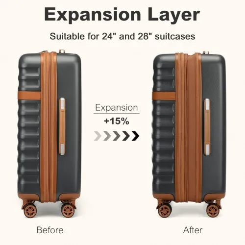 Kono 24-Inch Expandable Lightweight Hard Shell Check-In Suitcase with TSA Lock - Grey & Brown
