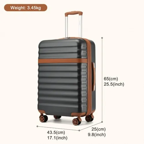 Kono 24-Inch Expandable Lightweight Hard Shell Check-In Suitcase with TSA Lock - Grey & Brown