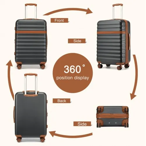 Kono 24-Inch Expandable Lightweight Hard Shell Check-In Suitcase with TSA Lock - Grey & Brown