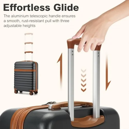 Kono 24-Inch Expandable Lightweight Hard Shell Check-In Suitcase with TSA Lock - Grey & Brown