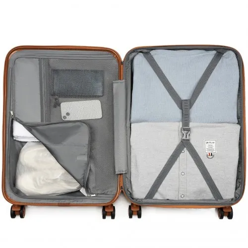Kono 24-Inch Expandable Lightweight Hard Shell Check-In Suitcase with TSA Lock - Grey & Brown