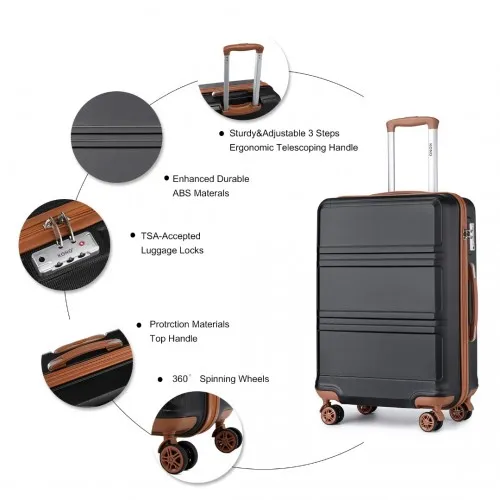 Kono 28 Inch ABS Suitcase in Black and Brown - Durable & Stylish Luggage
