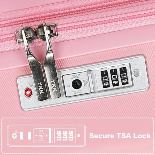 Kono 3 Piece Luggage Set 20/24/28 Inch Sleek Striped Expandable ABS PC Suitcase With TSA Lock And Four Spinner Wheels - Pink