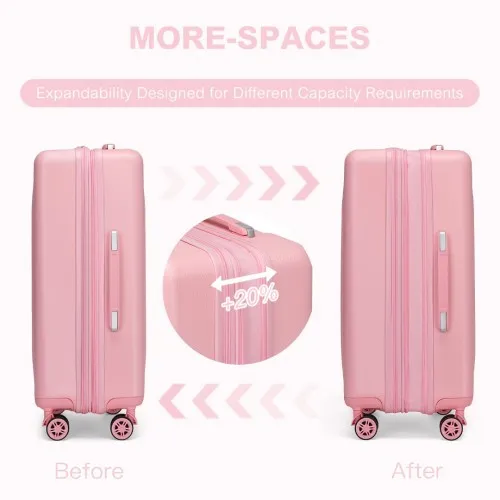 Kono 3 Piece Luggage Set 20/24/28 Inch Sleek Striped Expandable ABS PC Suitcase With TSA Lock And Four Spinner Wheels - Pink