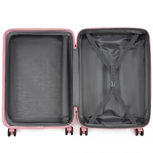 Kono 3 Piece Luggage Set 20/24/28 Inch Sleek Striped Expandable ABS PC Suitcase With TSA Lock And Four Spinner Wheels - Pink