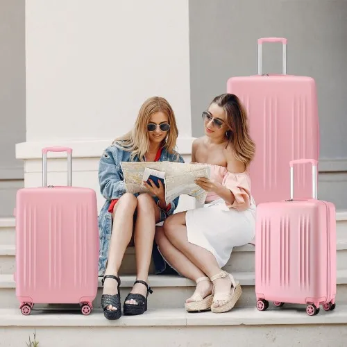 Kono 3 Piece Luggage Set 20/24/28 Inch Sleek Striped Expandable ABS PC Suitcase With TSA Lock And Four Spinner Wheels - Pink