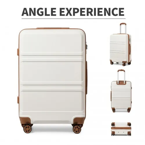 Kono ABS 24 Inch Sculpted Horizontal Design Suitcase - Cream | Durable & Stylish Luggage