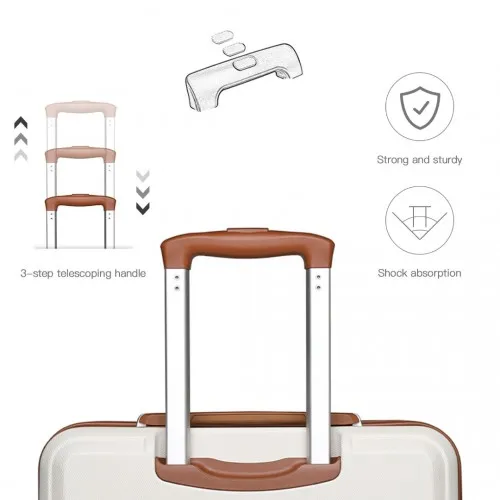 Kono ABS 24 Inch Sculpted Horizontal Design Suitcase - Cream | Durable & Stylish Luggage