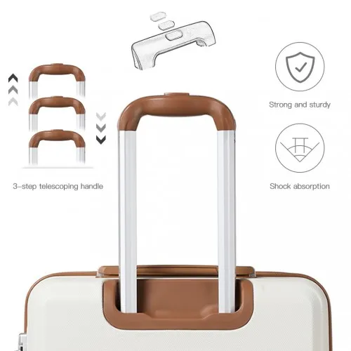 Kono ABS 24 Inch Sculpted Horizontal Design Suitcase - Cream | Durable & Stylish Luggage