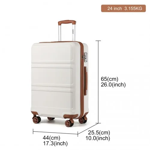 Kono ABS 24 Inch Sculpted Horizontal Design Suitcase - Cream | Durable & Stylish Luggage