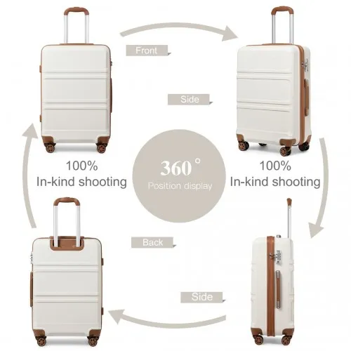 Kono ABS 24 Inch Sculpted Horizontal Design Suitcase - Cream | Durable & Stylish Luggage