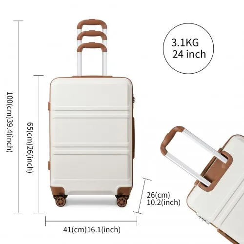 Kono ABS 24 Inch Sculpted Horizontal Design Suitcase - Cream | Durable & Stylish Luggage