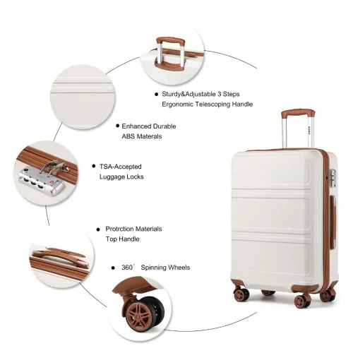 Kono ABS 24 Inch Sculpted Horizontal Design Suitcase - Cream | Durable & Stylish Luggage