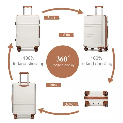 Kono ABS 24 Inch Sculpted Horizontal Design Suitcase - Cream | Durable & Stylish Luggage