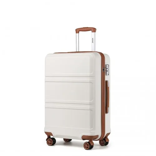 Kono ABS 24 Inch Sculpted Horizontal Design Suitcase - Cream | Durable & Stylish Luggage