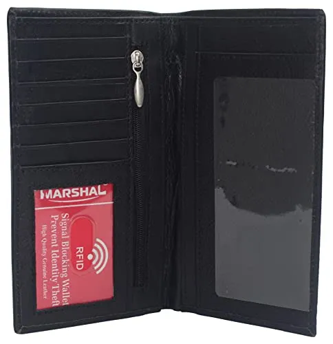 Leather Long Wallets for Men RFID Protected - Men's Slim Long Wallet & Checkbook Wallet