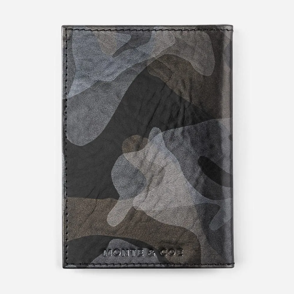 Leather Passport Wallet in Black Camo