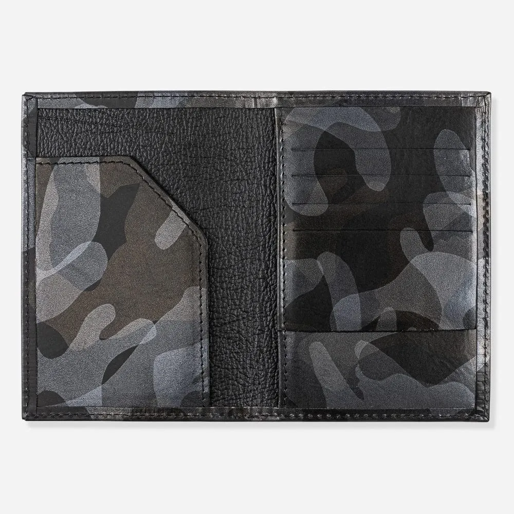 Leather Passport Wallet in Black Camo