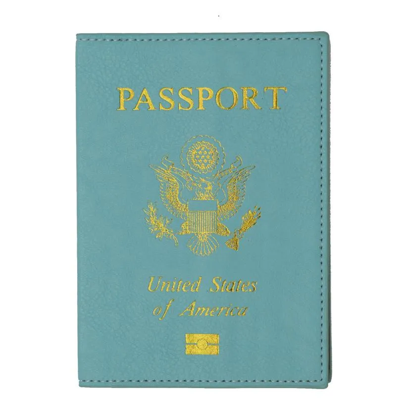 Leather USA Logo Passport Holder - Baby Blue