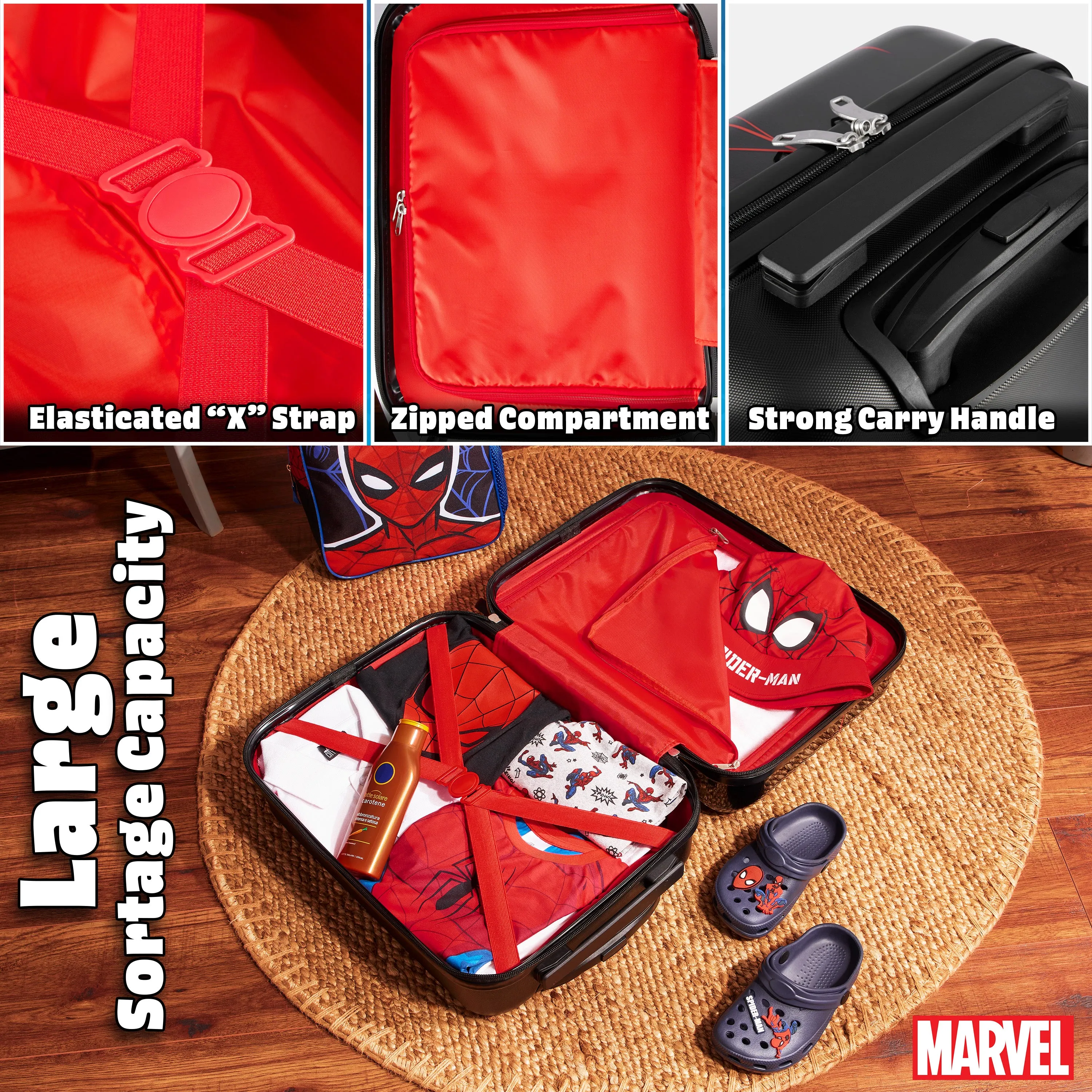 Marvel Carry On Suitcase for Kids Spiderman Cabin Bag with Wheels