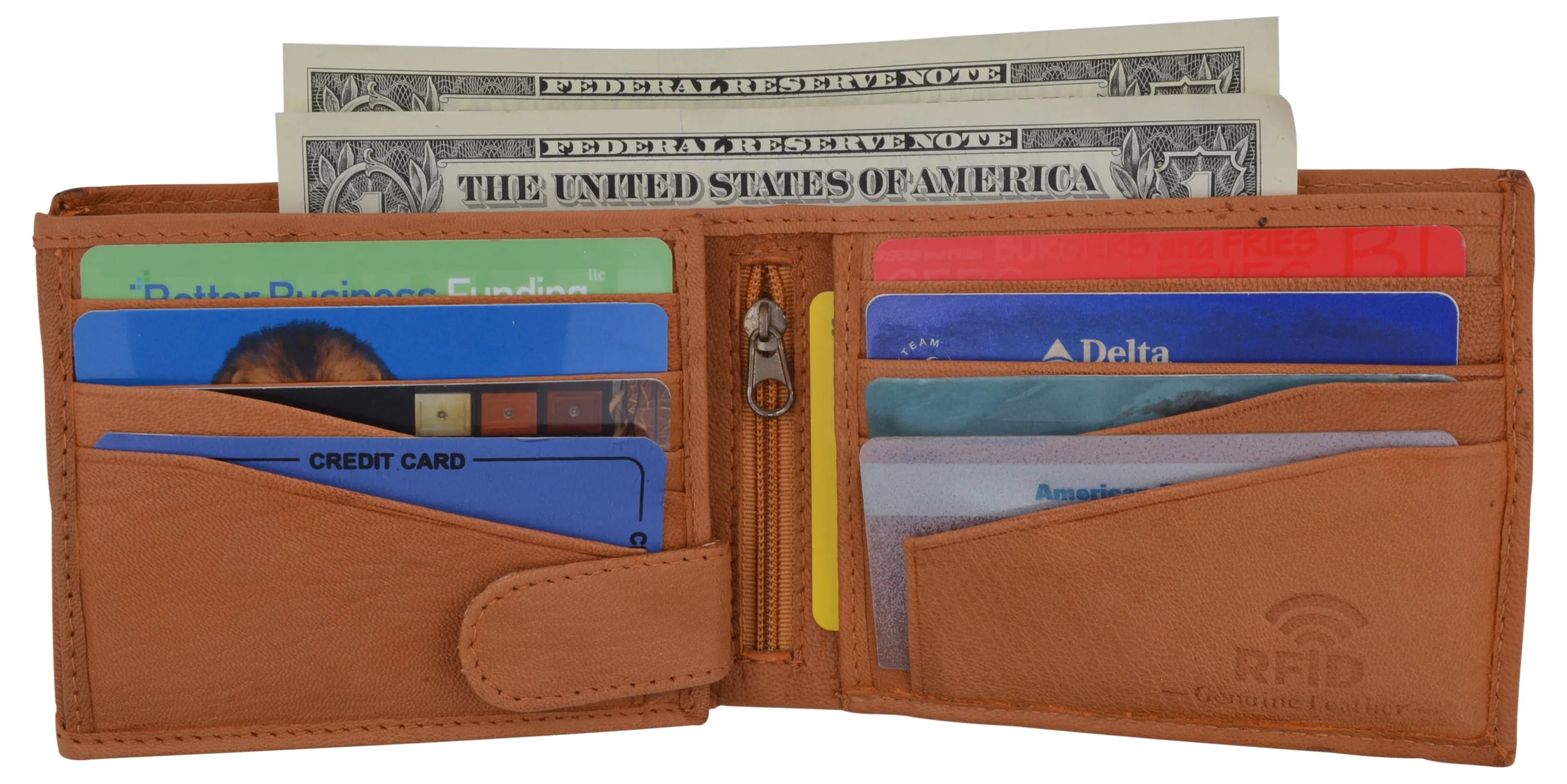 Mens RFID Blocking Leather Credit Card ID Snap Holder Bifold Wallet