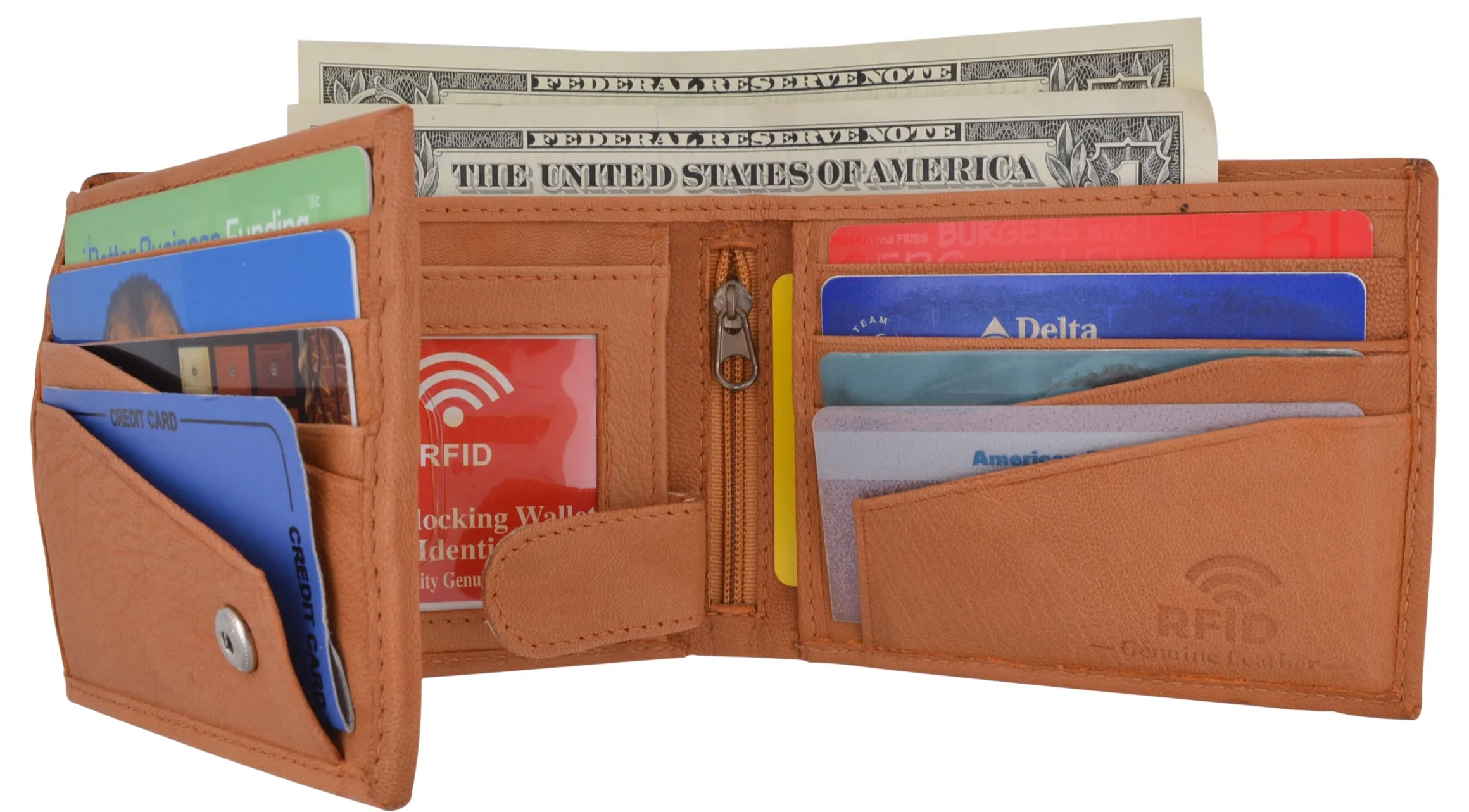 Mens RFID Blocking Leather Credit Card ID Snap Holder Bifold Wallet