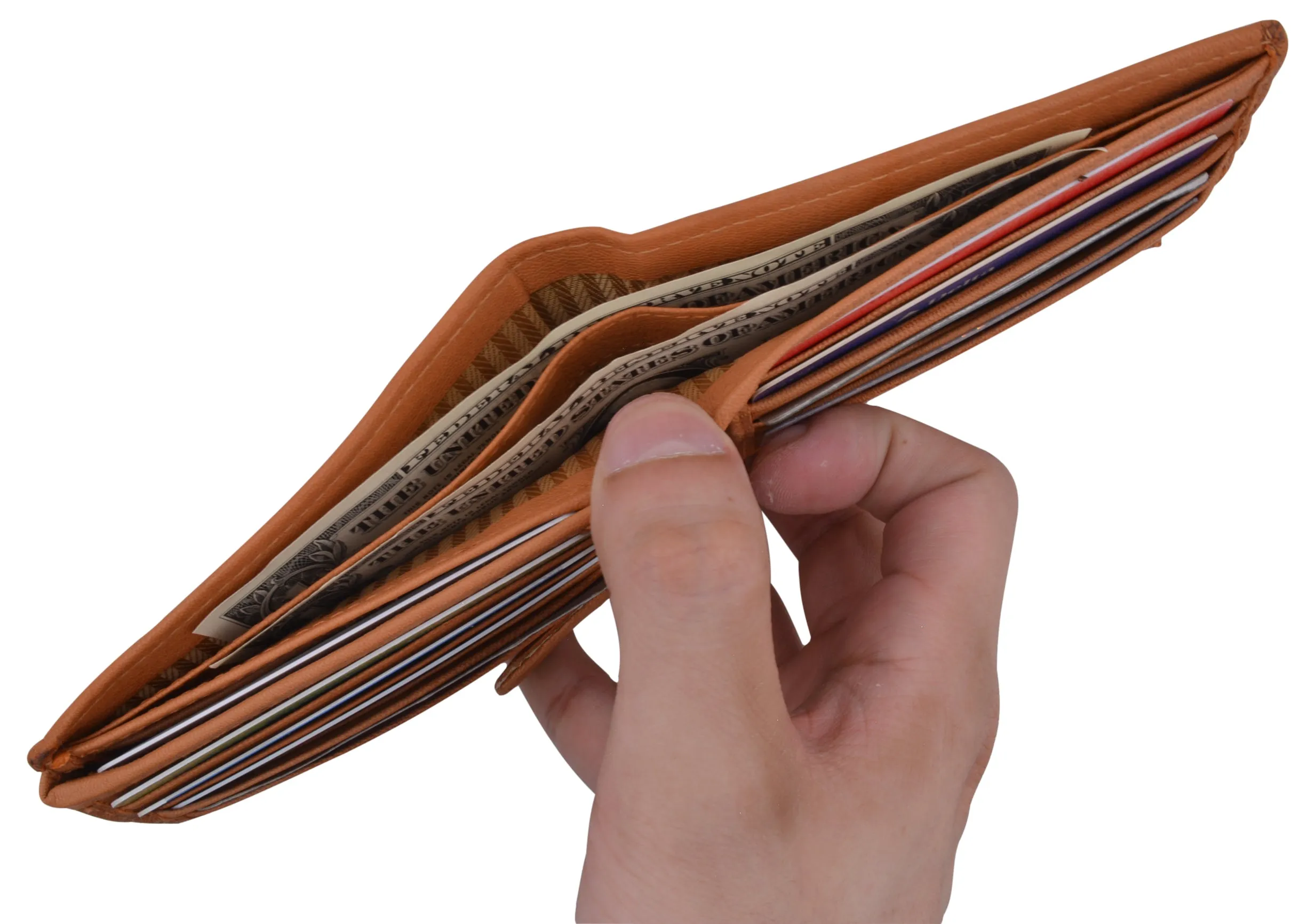 Mens RFID Blocking Leather Credit Card ID Snap Holder Bifold Wallet