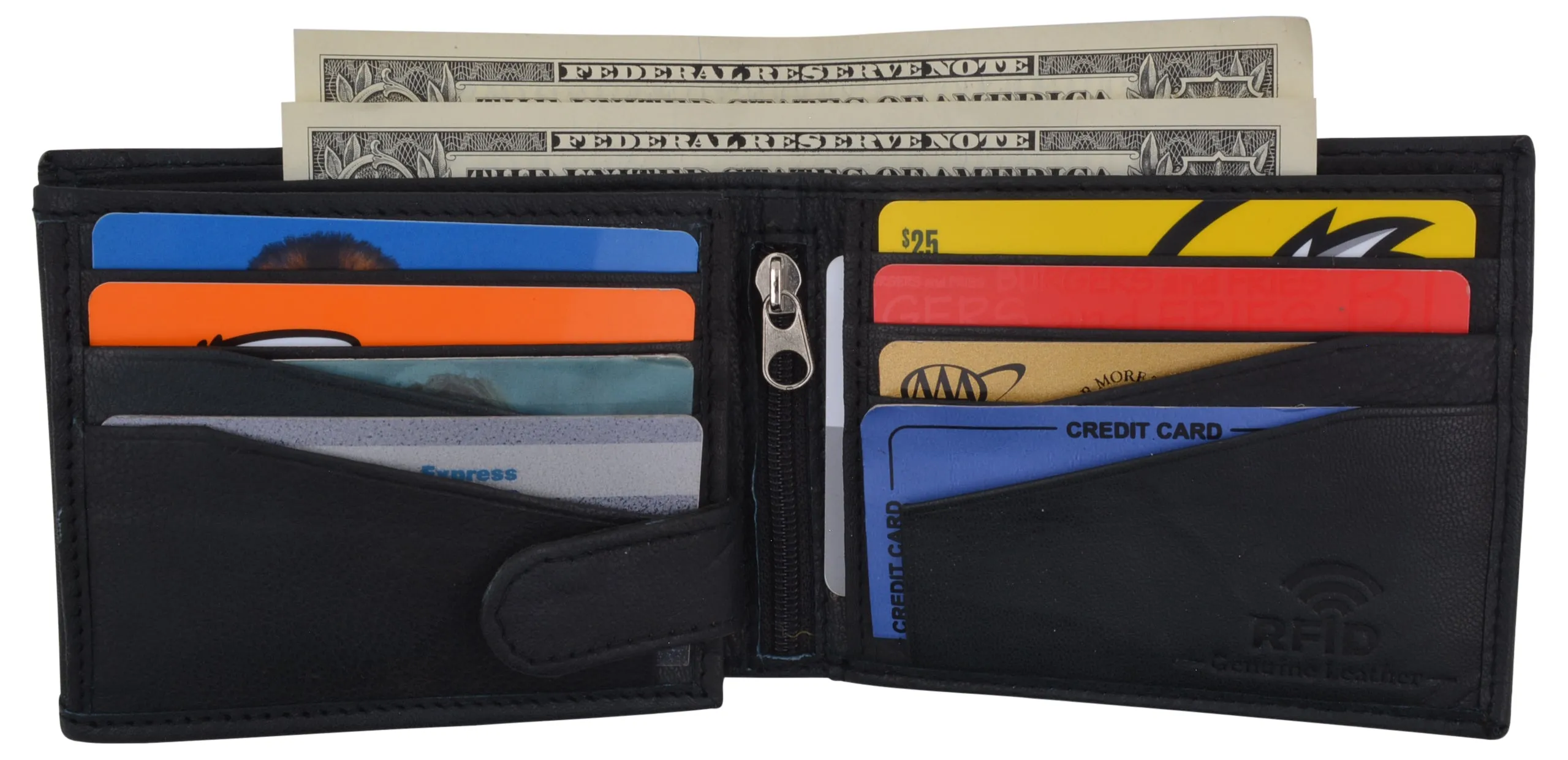 Mens RFID Blocking Leather Credit Card ID Snap Holder Bifold Wallet