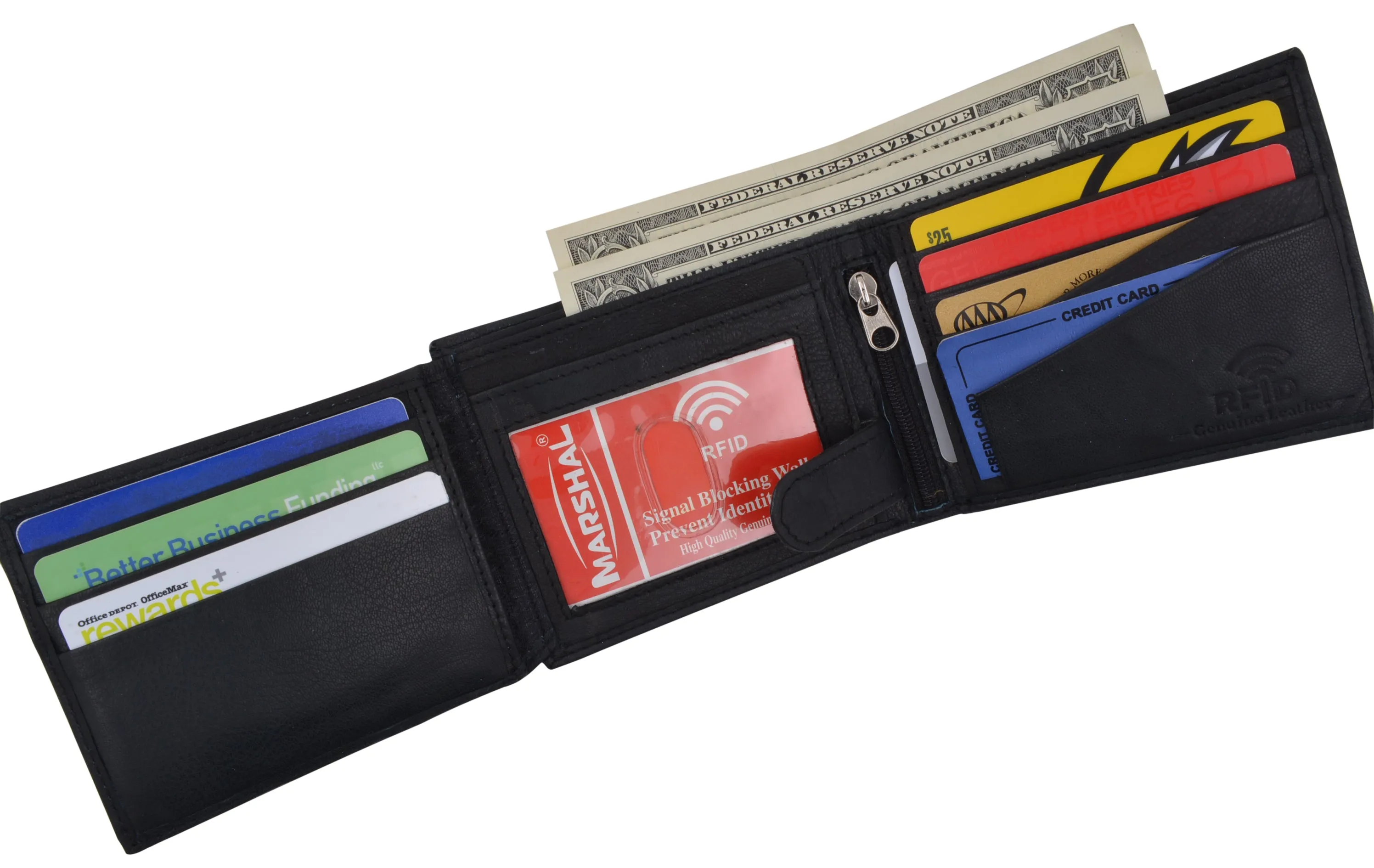 Mens RFID Blocking Leather Credit Card ID Snap Holder Bifold Wallet