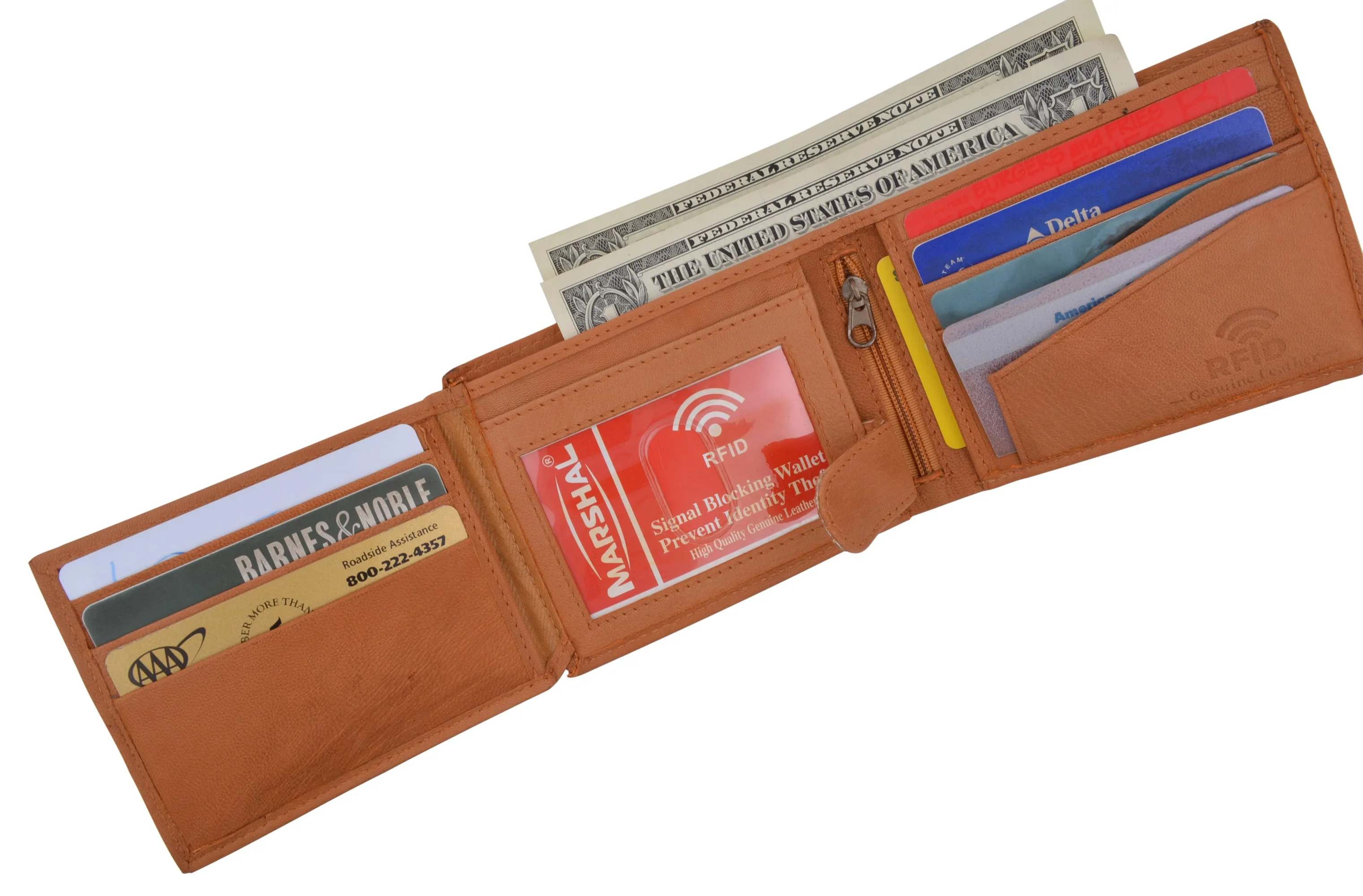 Mens RFID Blocking Leather Credit Card ID Snap Holder Bifold Wallet