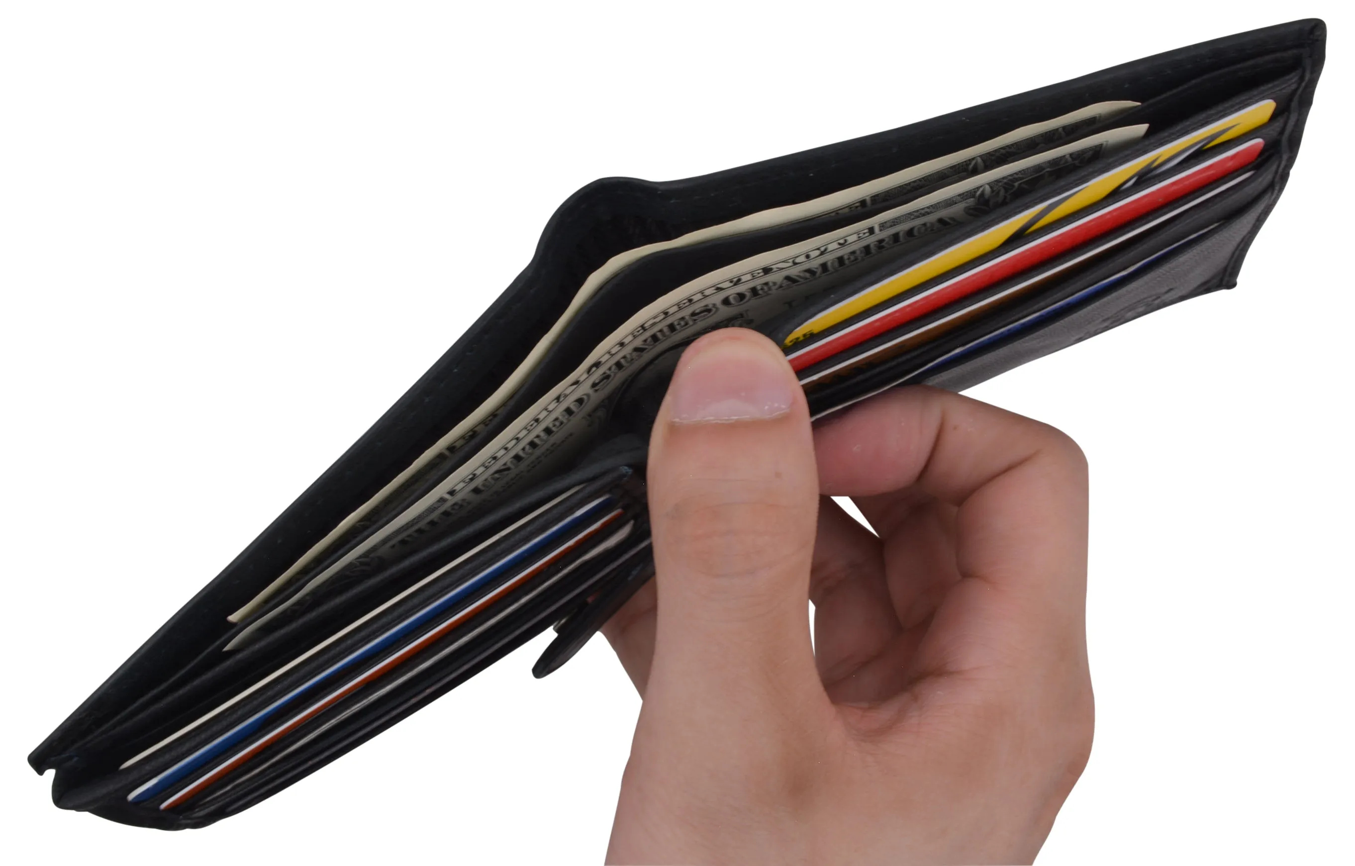Mens RFID Blocking Leather Credit Card ID Snap Holder Bifold Wallet