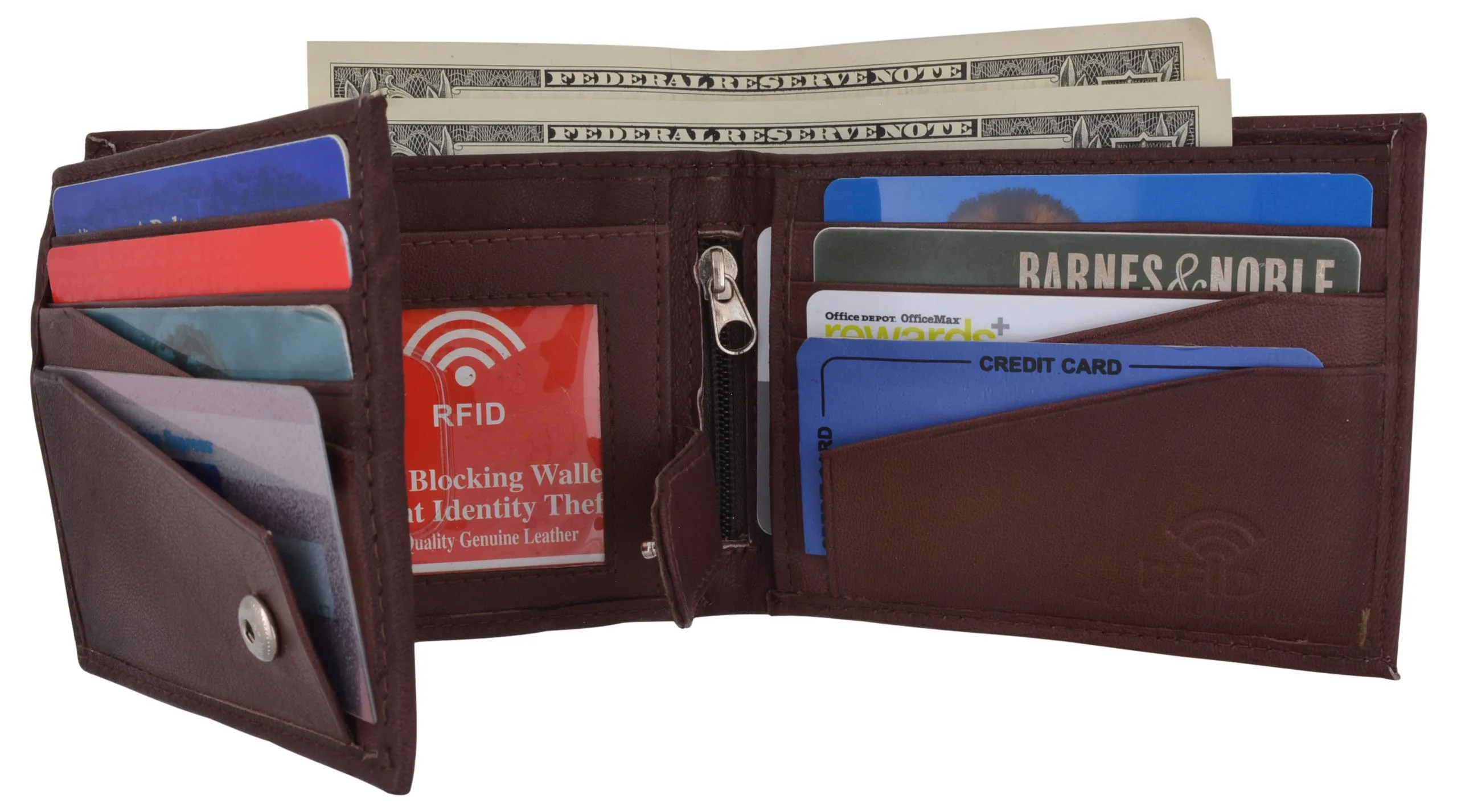Mens RFID Blocking Leather Credit Card ID Snap Holder Bifold Wallet