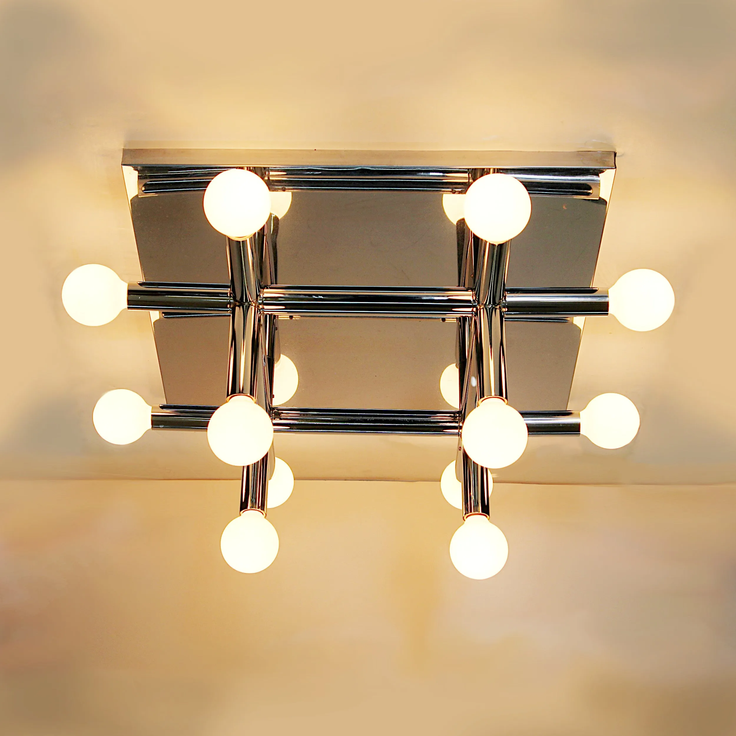 Mid-Century Modern Chrome Tic Tac Toe Chandelier Light Fxture by Lightolier