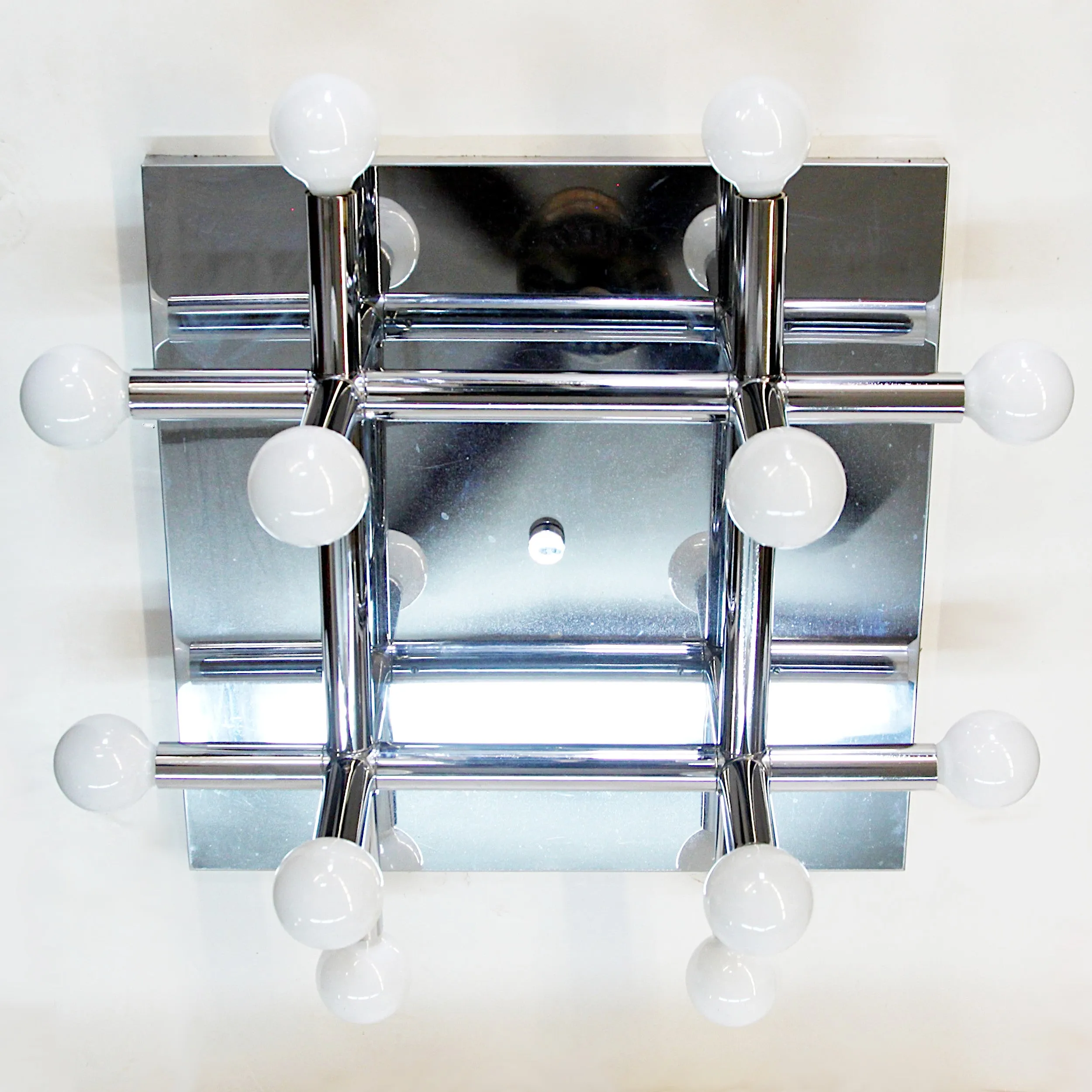 Mid-Century Modern Chrome Tic Tac Toe Chandelier Light Fxture by Lightolier
