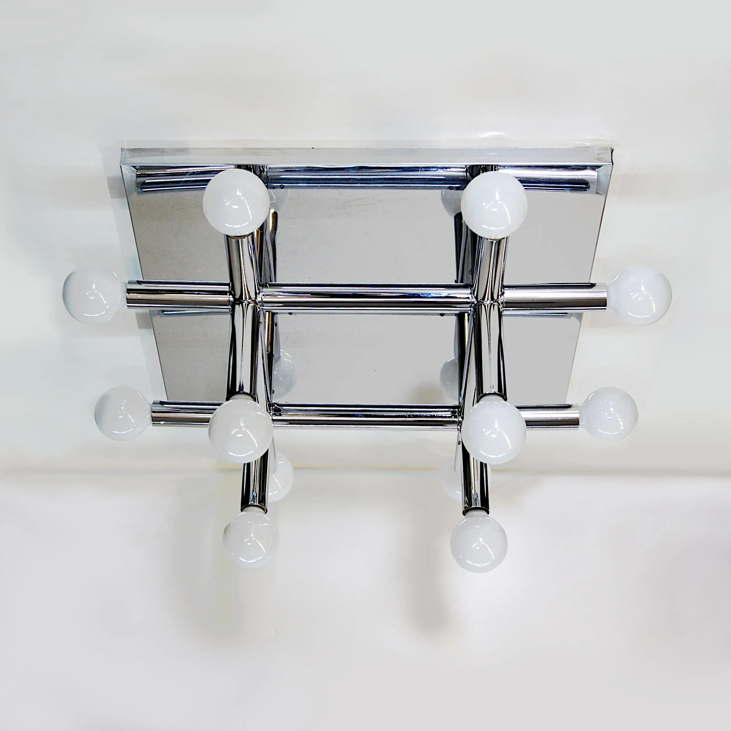 Mid-Century Modern Chrome Tic Tac Toe Chandelier Light Fxture by Lightolier